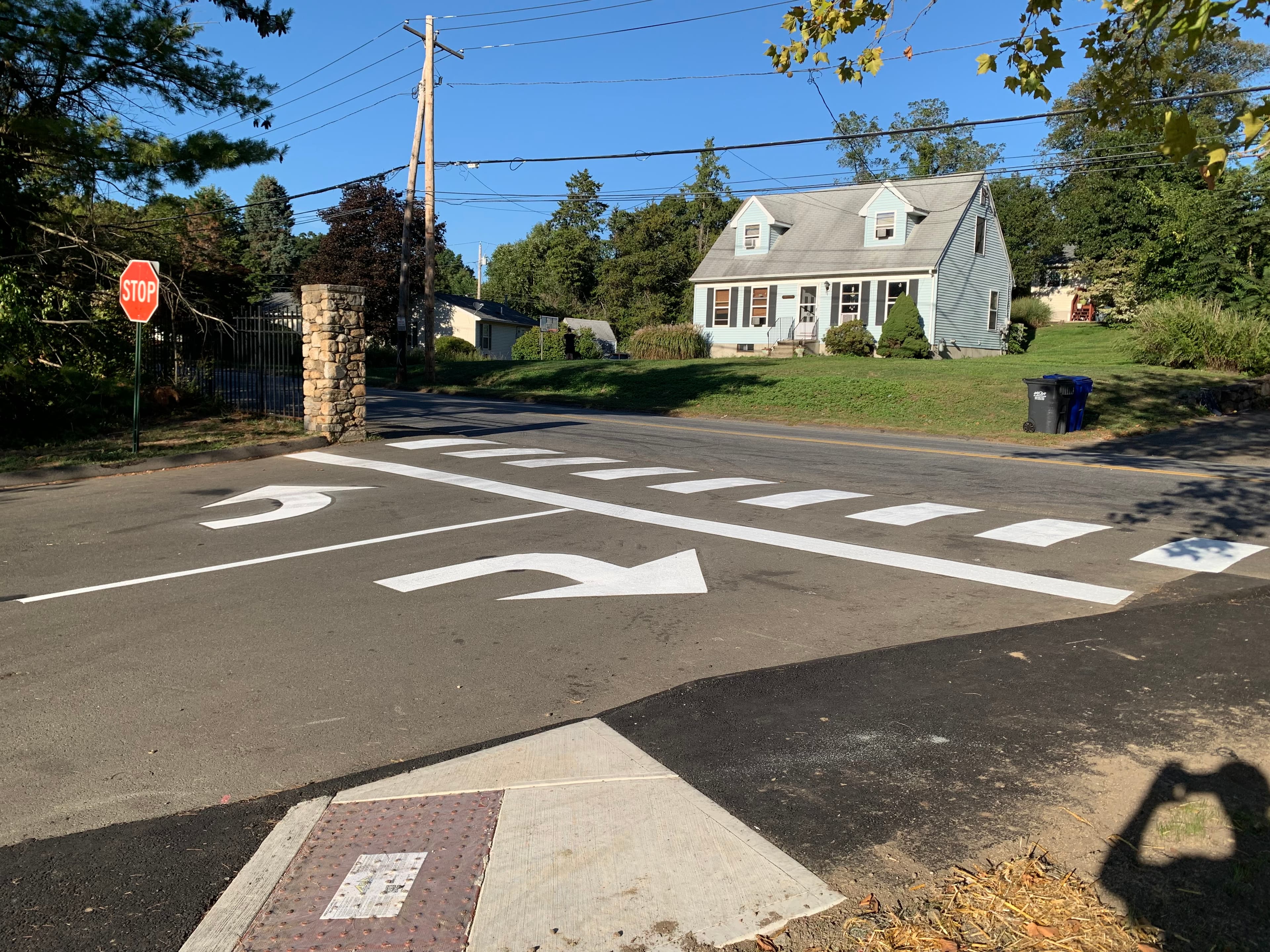 Yellow directional arrows and crosswalk painted by FC Pavement Markings in Fairfield, CT Yellow directional arrows and crosswalk painted by FC Pavement Markings in Fairfield, CT